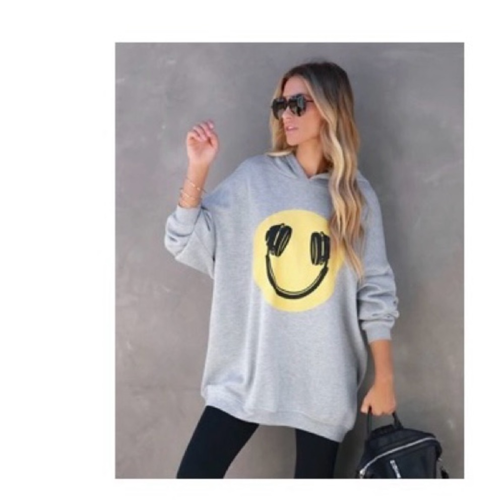 Happy Beats Oversized Hoodie - Grey